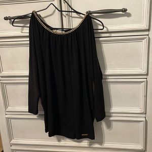 Michael Kors blouse with gold chain trim, split shoulders, excellent condition.